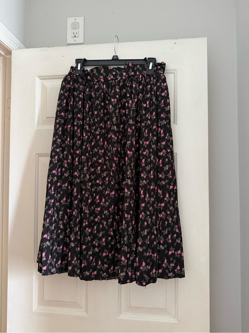 Metro Wear Black Midi Skirt with Pink Floral Print